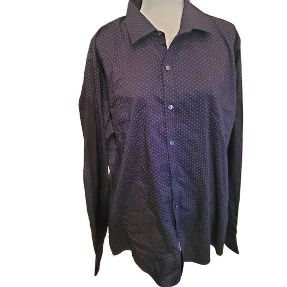 Van Heusen Black Dots Flex Slim Fit Stretch Button Front Dress Shirt Mens Size X - Picture 1 of 11